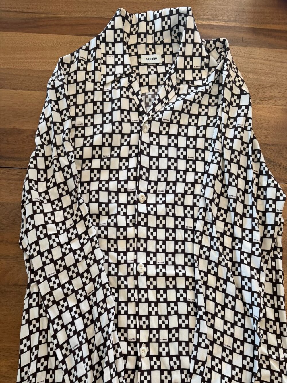Sandro Paris Geometric Checker Print Shirt — Large — 100% Viscose — Like New